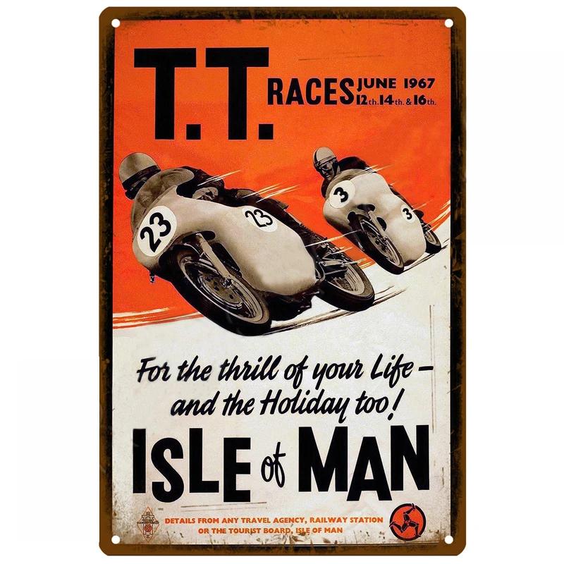Vintage TT Rennen Isle of Man Poster Retro Rennmotorrad Wettbewerb Blechschild Shabby Rost Metall Wandkunst Plakette Heimdekoration 20x30cm（7.8x11.8inch）