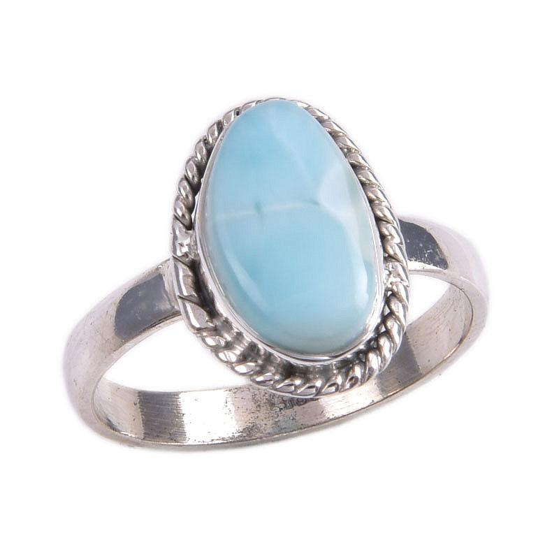 Natural Republic Larimar Gemstone 925 Solid Silver Jewelry Ring Size 7.5 c7F71