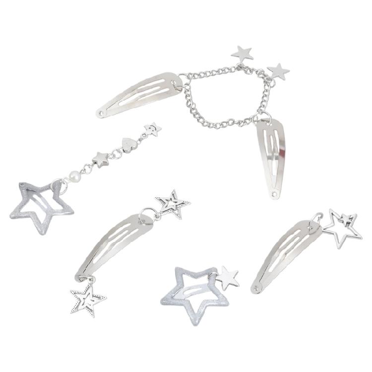 10Pcs/5Pcs Metal Star Barrettes Hair Clips Punk Pentagrams Charm Hairpin Hair Accessories for Women Fashionable Jewelry