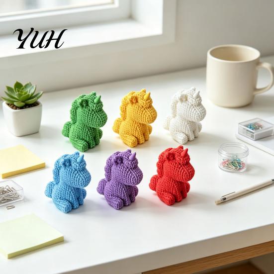 Small PLA Plastic Ornaments 3D Printed Unicorn Figurine with Knitted Texture, Cute Compact Colorful Rainbow Room Decor Animal Statue, Creative Desktop