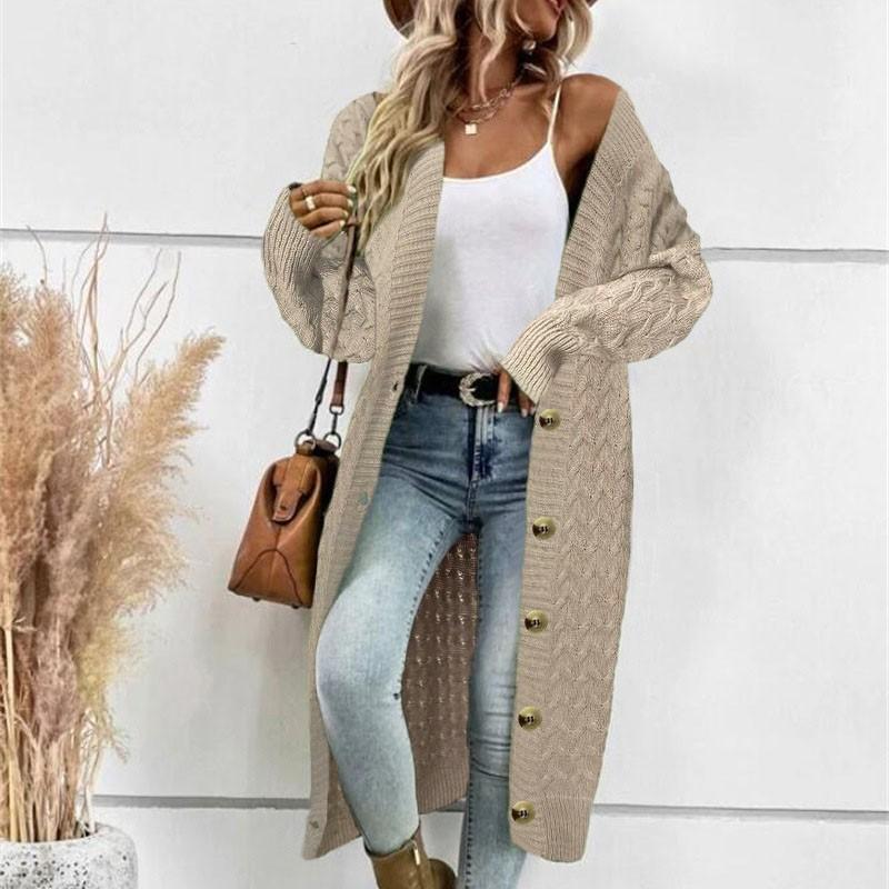 

Модный женский однотонный повседневный свободный кардиган с v-образным вырезом, повседневный вязаный кардиган на пуговицах M хаки