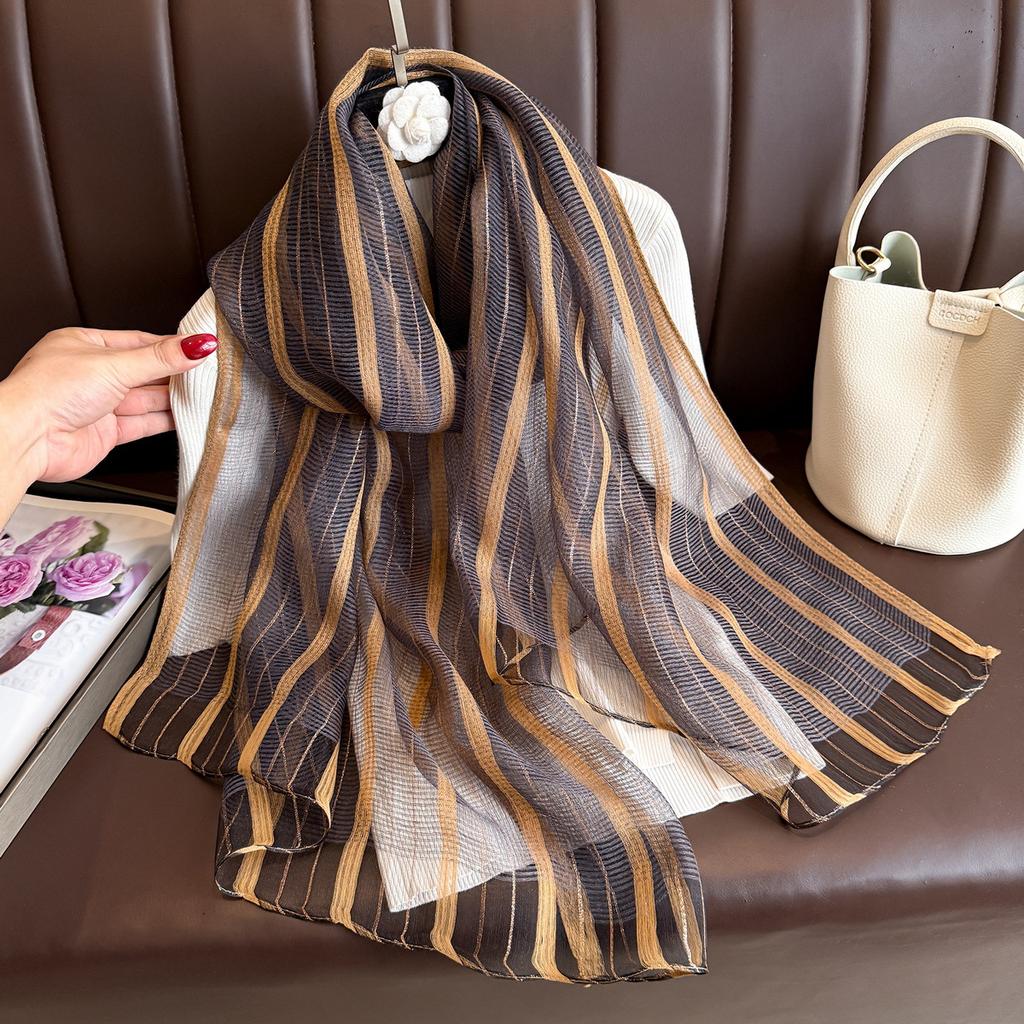 Brand Women Silk Scarf Female Stripe Foulard Femme Pashmina Shawls And Wrap Big Size Scaves Beach Towel Bandana Muslim Hijab