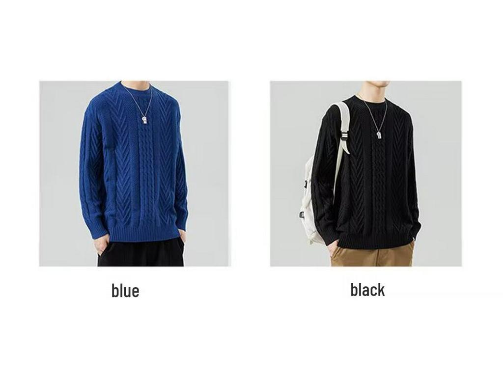 Men's Diamond Jacquard Alpaca Wool Crew Neck Sweater - Skin-Friendly Casual Pullover for Autumn and Winter