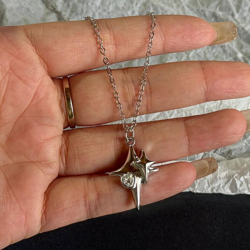 

New Silver Color Pair Of-star Necklaces Double Celestial Friendship Pendant Long Chain Best Gifts for Men Women