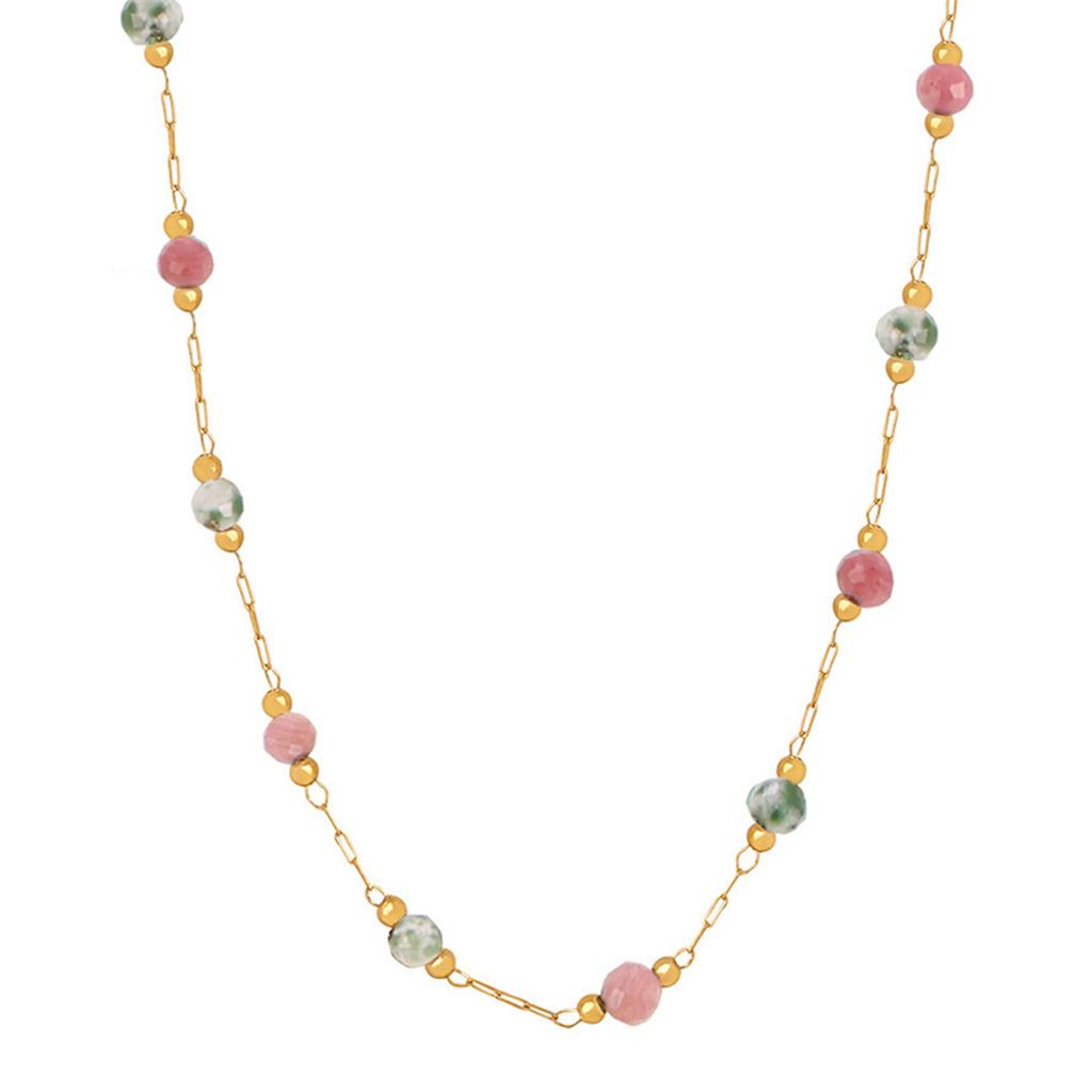 1Pc Handmade Natural Stone Chain Necklace Stackable Gold Color Chain Beaded Collarbone Necklace Jewelry Gifts for Women Girls