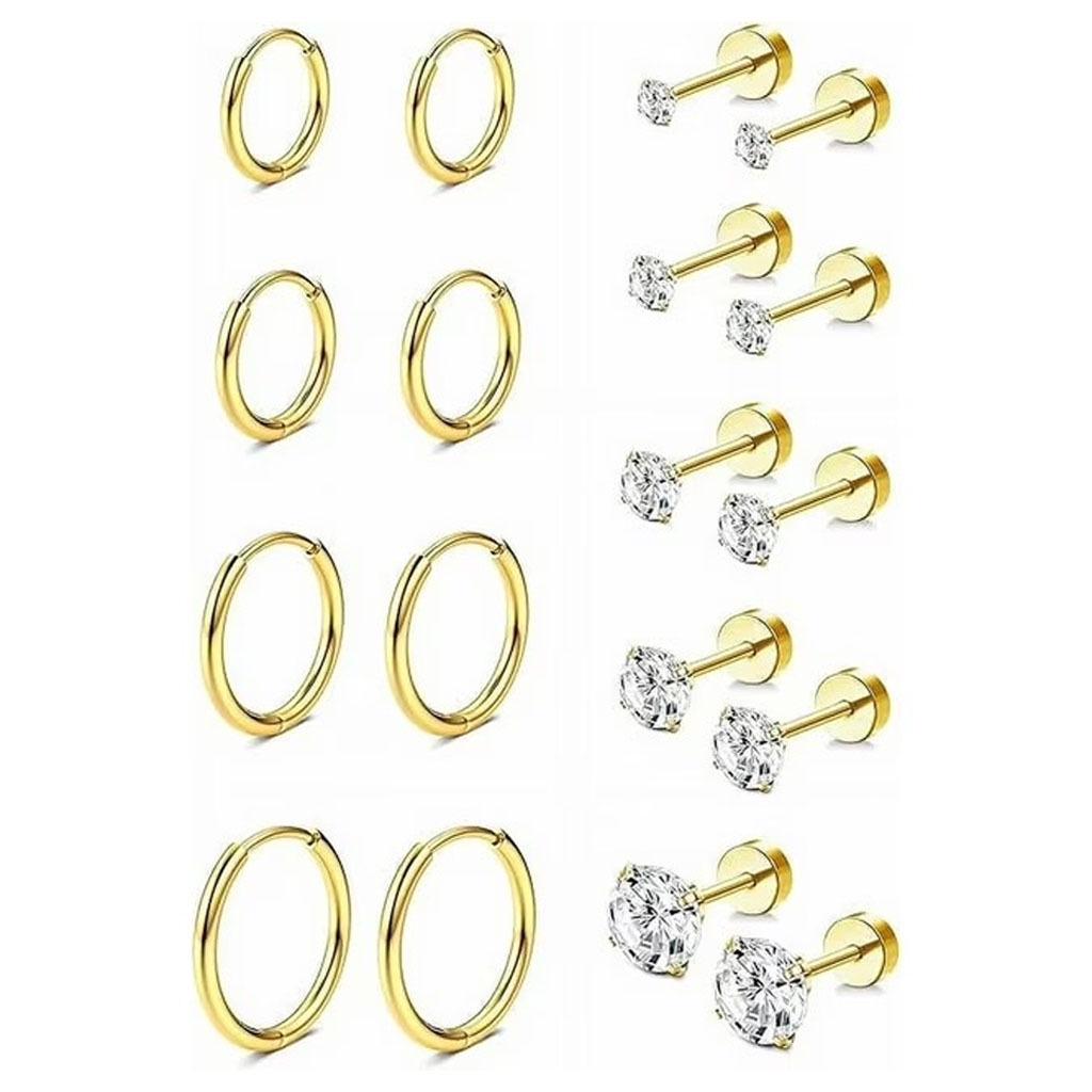 Stainless Steel European-American Style Stud & Hoop Earring Set