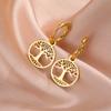Tree of Life Pendant Drop Earrings Stainless Steel Gold Color Hoop Earring Vintage Amulet Jewelry New Year Valentine Gift