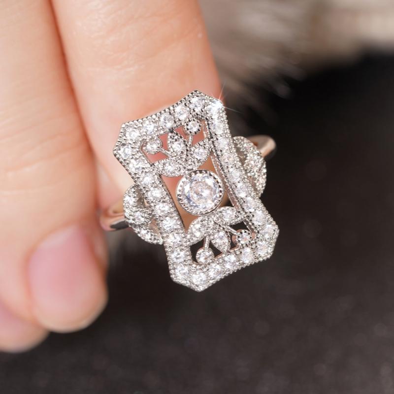 Huitan Geometric Shaped Cubic Zirconia Rings for Women Modern Fashion Wedding Band Accessories Silver Color Party JewelryGood product