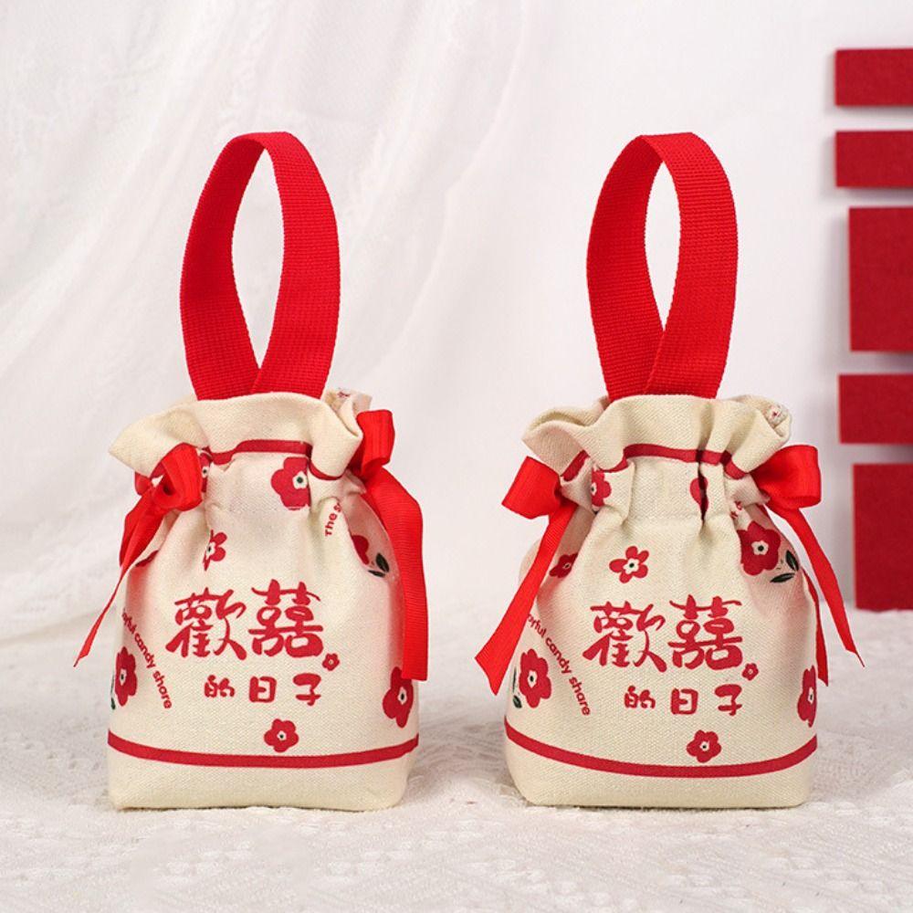 Canvas Wedding Candy Bag Drawstring Chinese Style Handbag Jewelry New Year Gifts Bag  Birthday