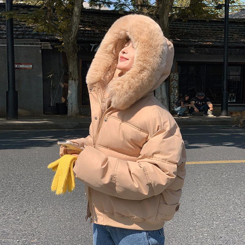 Wind Down Cotton Clothes Women's Short Models, New Fashionable High-end Cotton-padded Clothes Women's Large Fur Collar Thickened Loose Coat