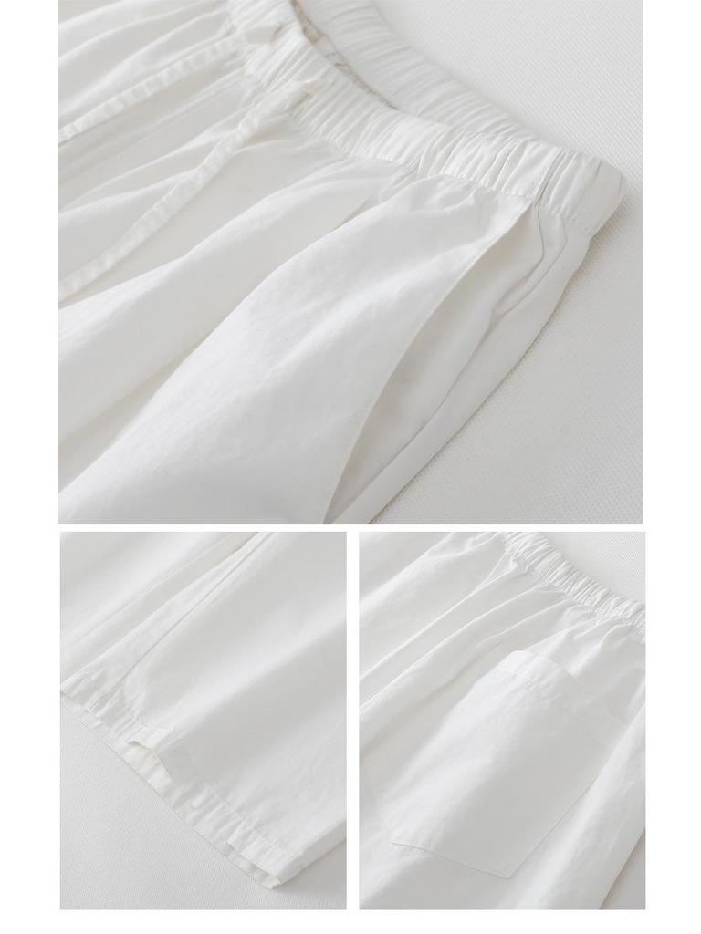 Women's Summer Cotton Wide-Leg Cropped Pants - Solid Color, Comfortable & Slimming Casual Straight-Leg Design