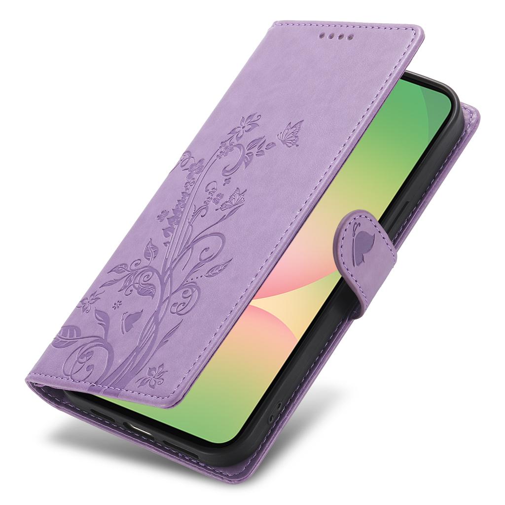 For Samsung Galaxy A36 5G Wallet Case Butterfly Floral Imprint PU Leather Phone Cover with Wrist Strap