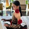 Latin Performance Dancing Dress One Shoulder Leopard Latin Dance Dress Girls Latin Professional Dress Salsa Wear