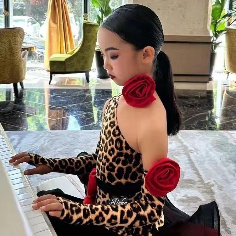 Latin Performance Dancing Dress One Shoulder Leopard Latin Dance Dress Girls Latin Professional Dress Salsa Wear
