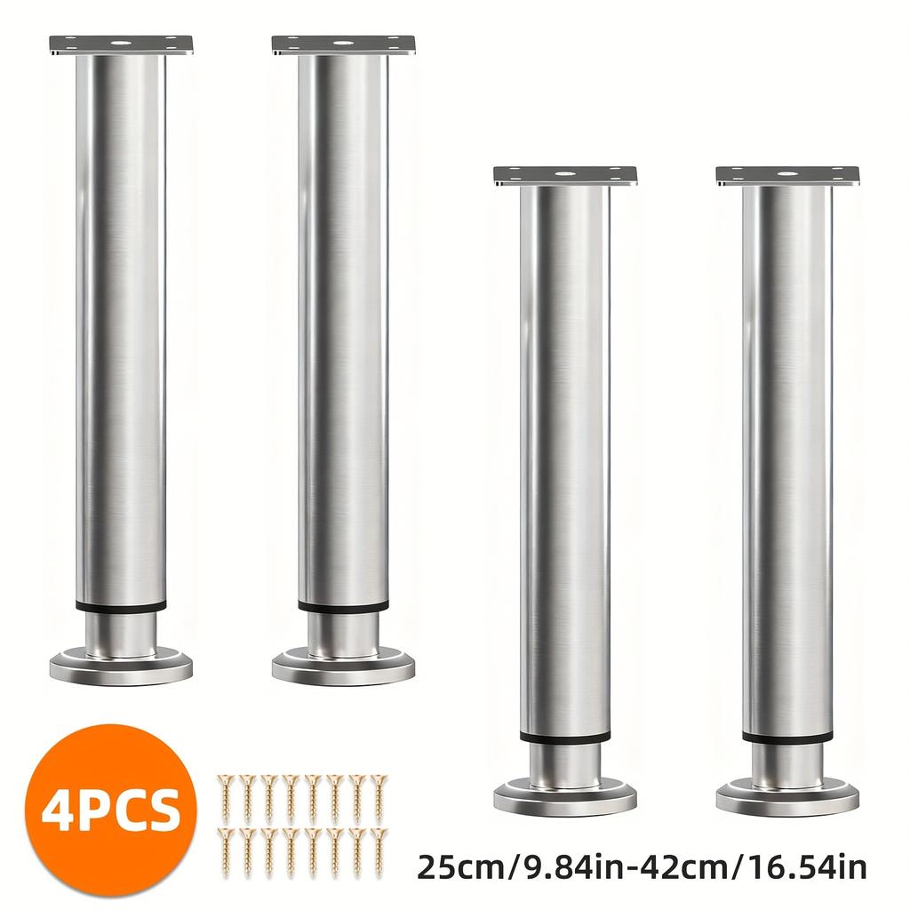 4er-Pack Edelstahl-Möbelfüße, Höhenverstellbar, Geeignet für Schränke, Sofas, Betten und Verschiedene Möbeltypen