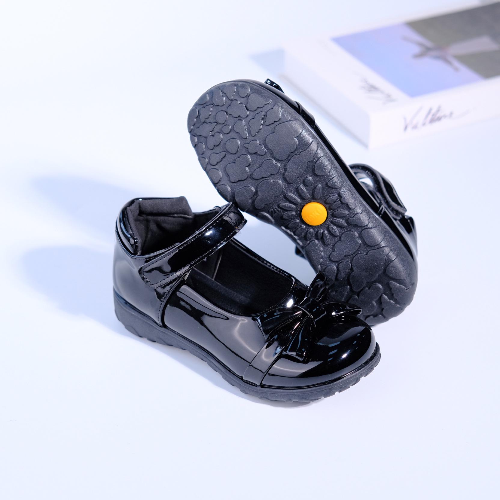 

2025 New Style Black PU Leather Bow School Shoes for Students and Children 26-30 (MOQ 5 PCS)