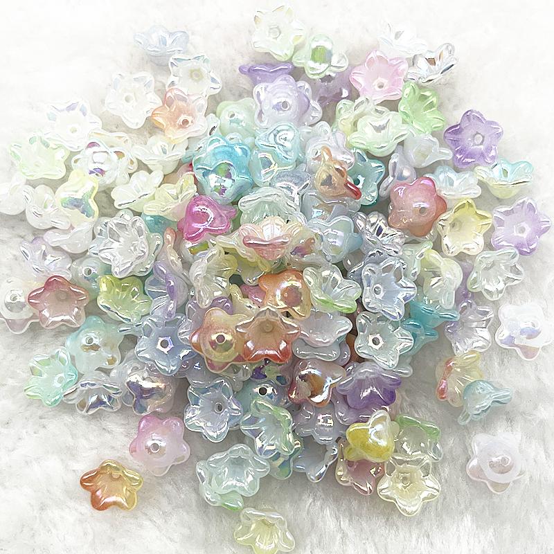 50pcs 7x13mm Gradual Change Acrylic Bellflower Beads Caps Jewelry Findings Charms Bracelets Spacer Beads for Jewelry Making