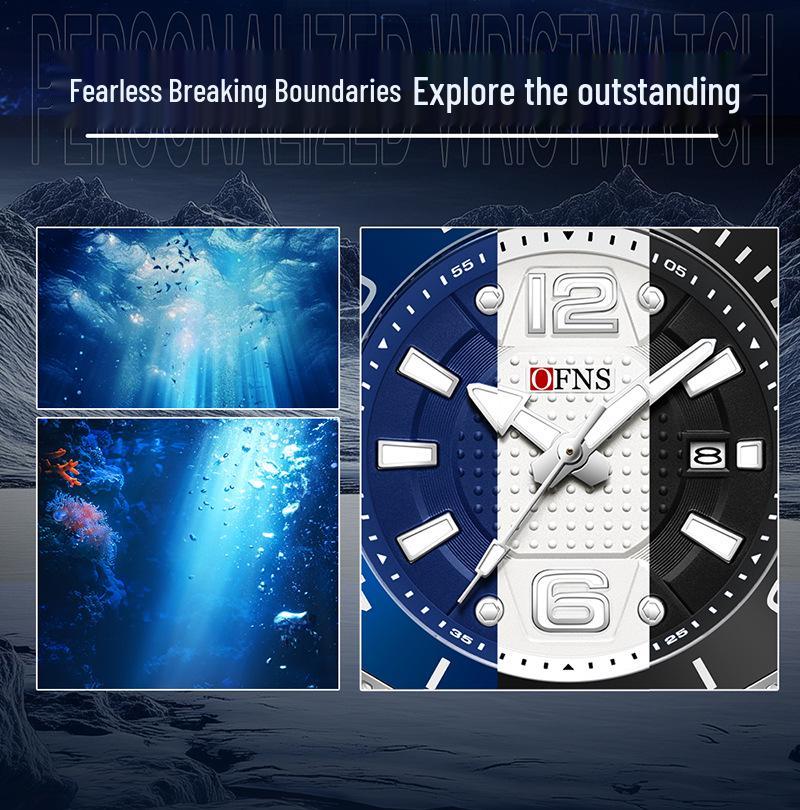 OFNS Men's Quartz Waterproof Calendar Watch with Rotatable Outer Bezel & Luminous Display, Model 1625