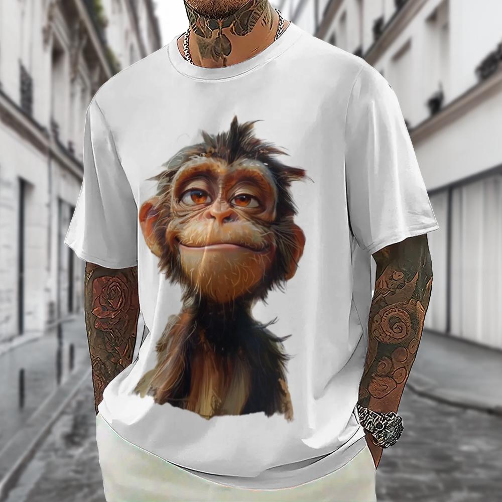 Summer Men's Short Sleeve T-shirt Monkey 3D Print Loose Fit T-shirt for Men Stylish Men T-Shirts