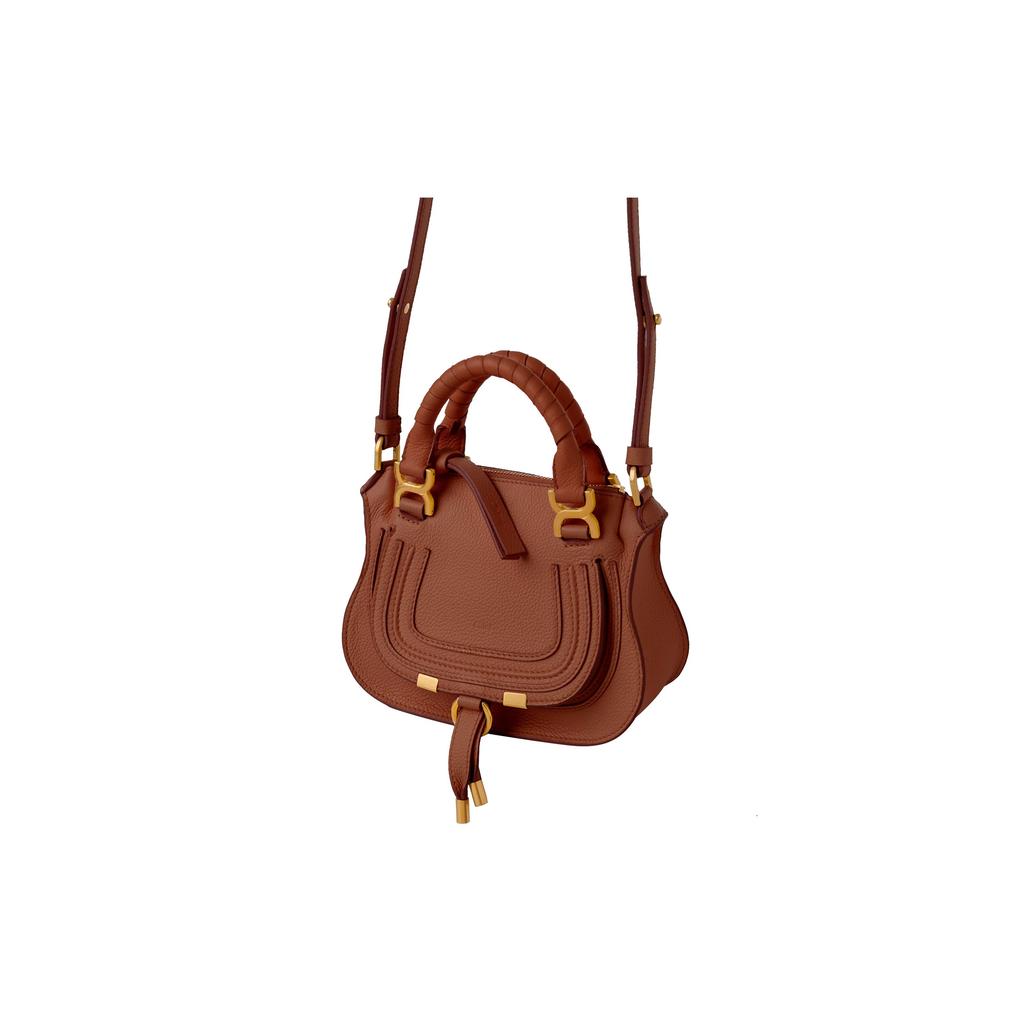 Chloe Marcie Solid Color Adjustable Detachable Shoulder Strap Grain Calfskin Mini Crossbody Handbag Women Handbags Brown CHC23-SS595I31-25M