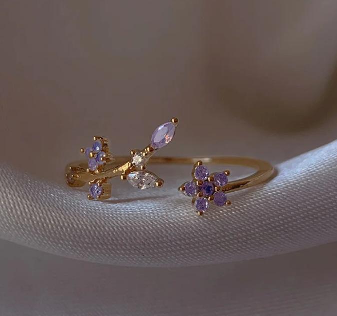 New Cute Colorful Zircon Flower Ring For Women Girl Fashion Vintage Zircon Adjustable Rings Jewelry Gift