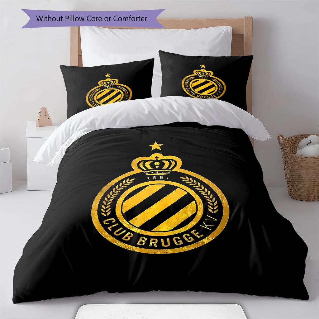 Klub Brugge K.V Vzorované povlečení, Sada přikrývek Potah na přikrývku Povlak na polštář Domácí Dárek k narozeninám (1 * povlak na peřinu + 2 * povlak na polštář, bez jádra)