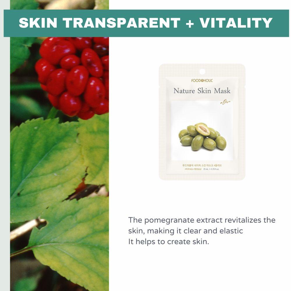 FoodaHolic Nature Skin Mask Olive 23ml X 10 Sheets - Deeply Nourishing & Moisturizing Facial Sheet Mask Pack for Soft and Supple Skin(10 Sheets)