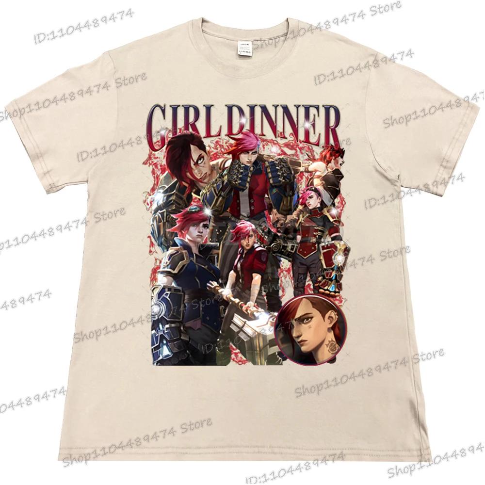 Vi Arcane League of Legends Classic Tops Men Women Anime Apparel Cotton T-shirt Vi Arcane Girl Dinner Street Style Shirt Clothes