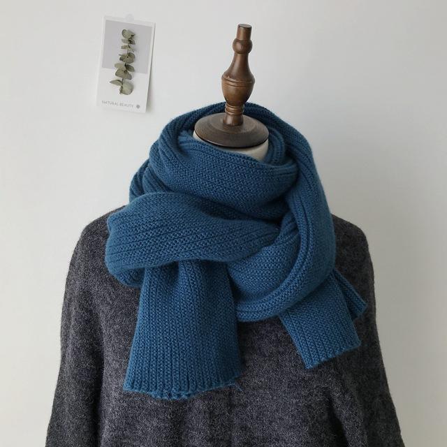 Korean version ins wool knitted scarf women's autumn and winter thickened warm scarf student solid color trendy red versatile model