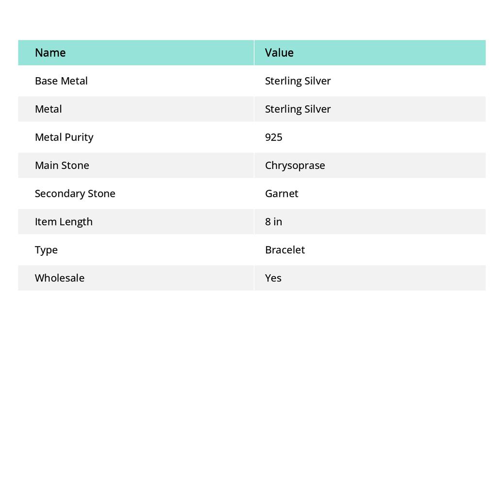 Chrysoprase, Garnet Handmade 925 Sterling Silver Bracelet 7-8" U7a92