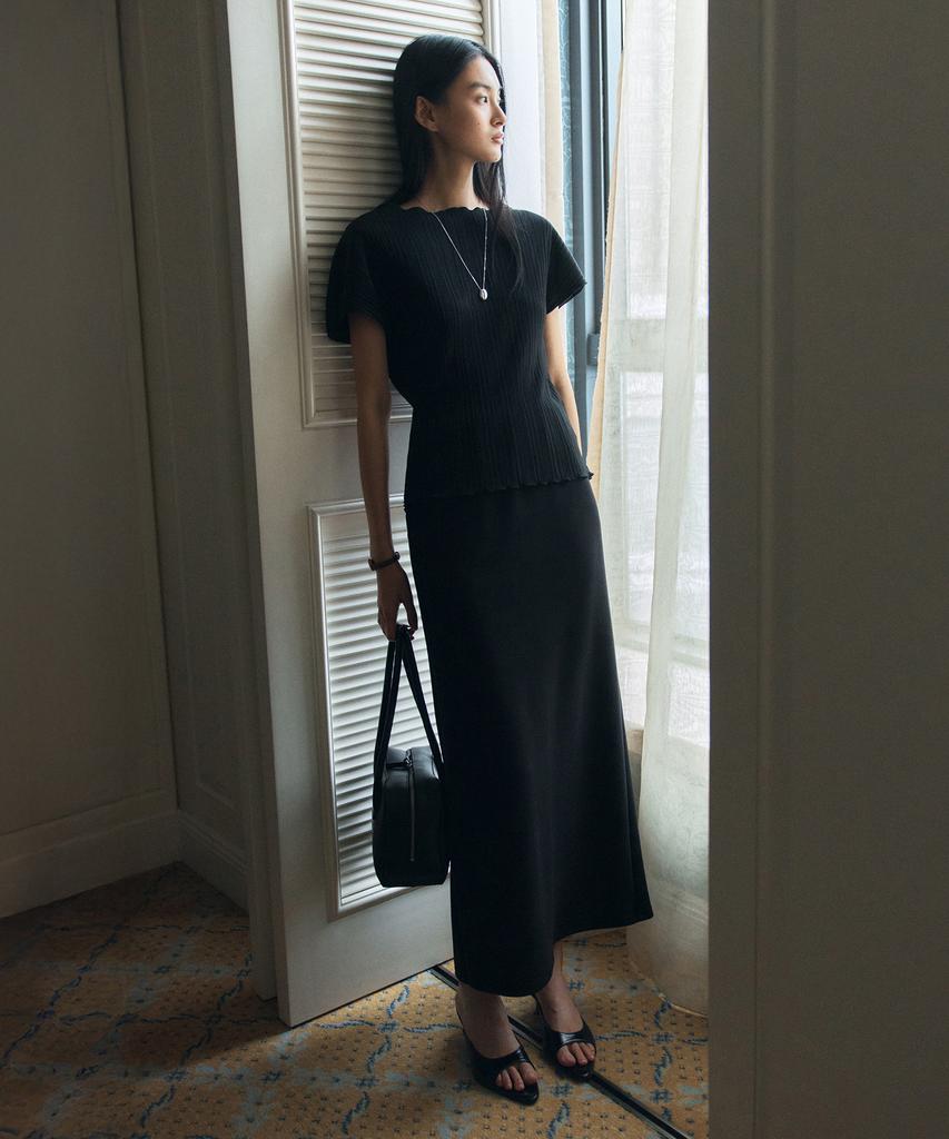 Siyajyu Sist9060 Comfort Daimaru Elastic Waist Long Skirt_Black