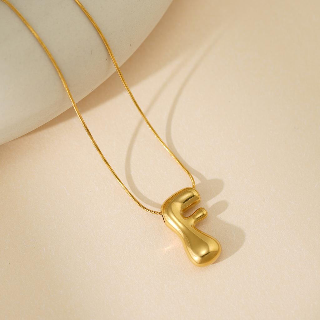 CARLIDANA Initial Stainless Steel Women Gold Plated Bubble Balloon Letter Personalized Round Snake Chain Chunky Necklace