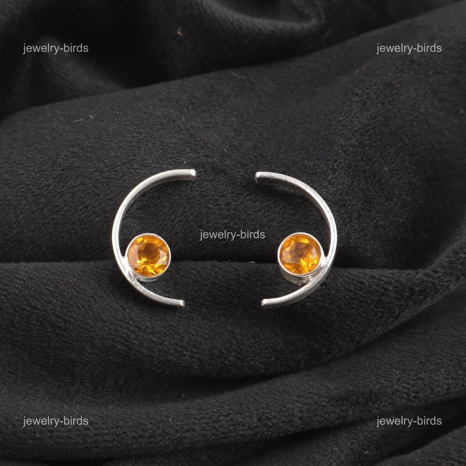 

Круглый Цитрин Драгоценный Камень Пусеты Подарок Маме Новые Серьги Серебро 925 пробы EE-145-16