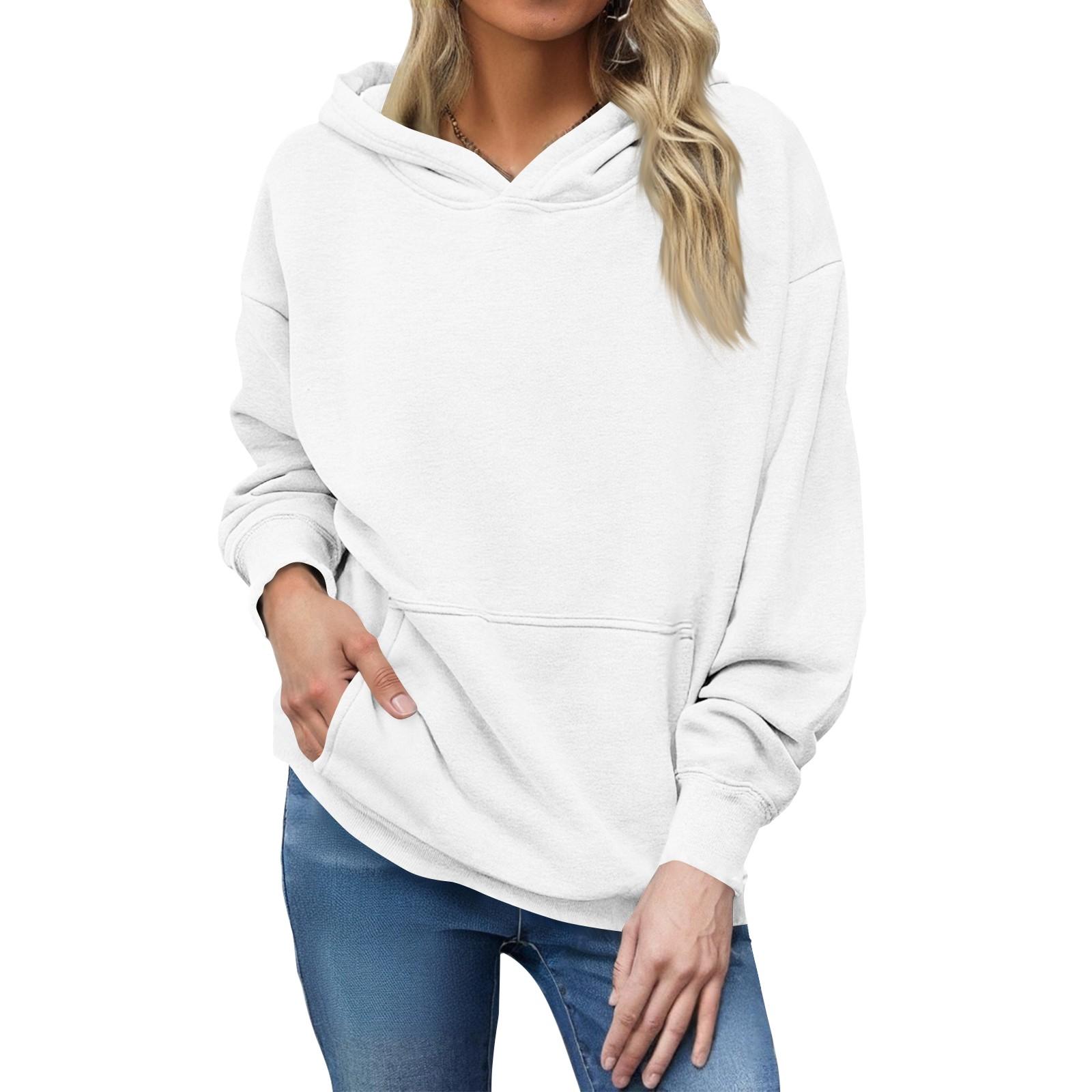 

Женский модный повседневный свитшот с длинным рукавом, однотонный, с принтом, круглым вырезом и капюшоном S