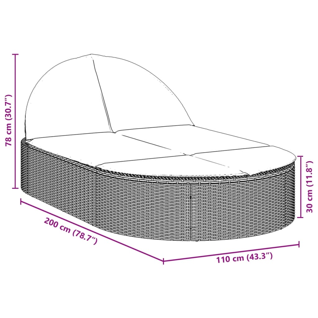 Double Sun Lounger with Cushions Beige Poly Rattan