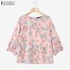 ZANZEA Blusa Estiva Casual da Donna a Girocollo a Maniche 3/4 Ampia con Stampa
