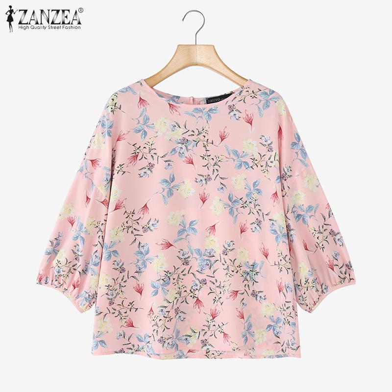 ZANZEA Blusa Estiva Casual da Donna a Girocollo a Maniche 3/4 Ampia con Stampa
