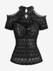 Rosegal Gothic Cold Shoulder Skull Cross Cut Out Panel Twist Crochet Lace Semi See Through Top