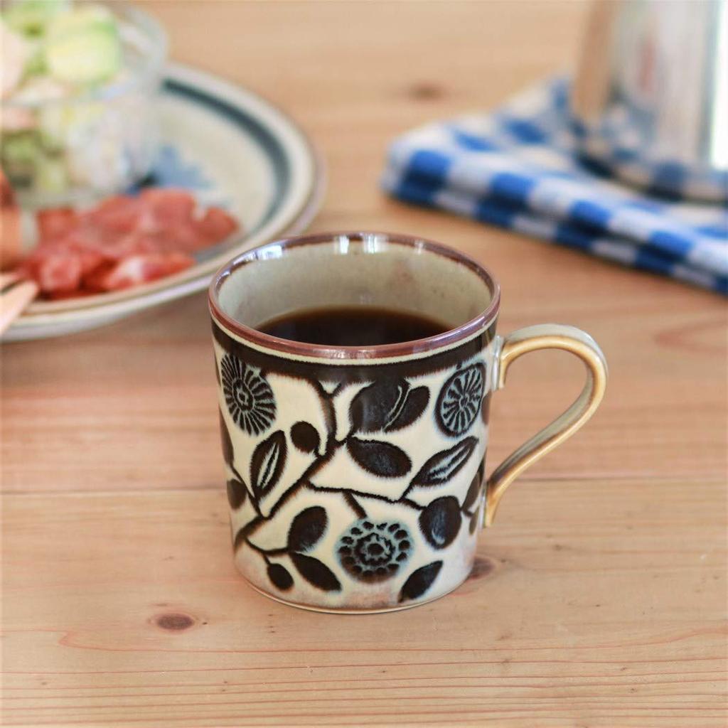 Minoru Pottery Mino Ware Clasico Mug Flower and Olive Set of 2