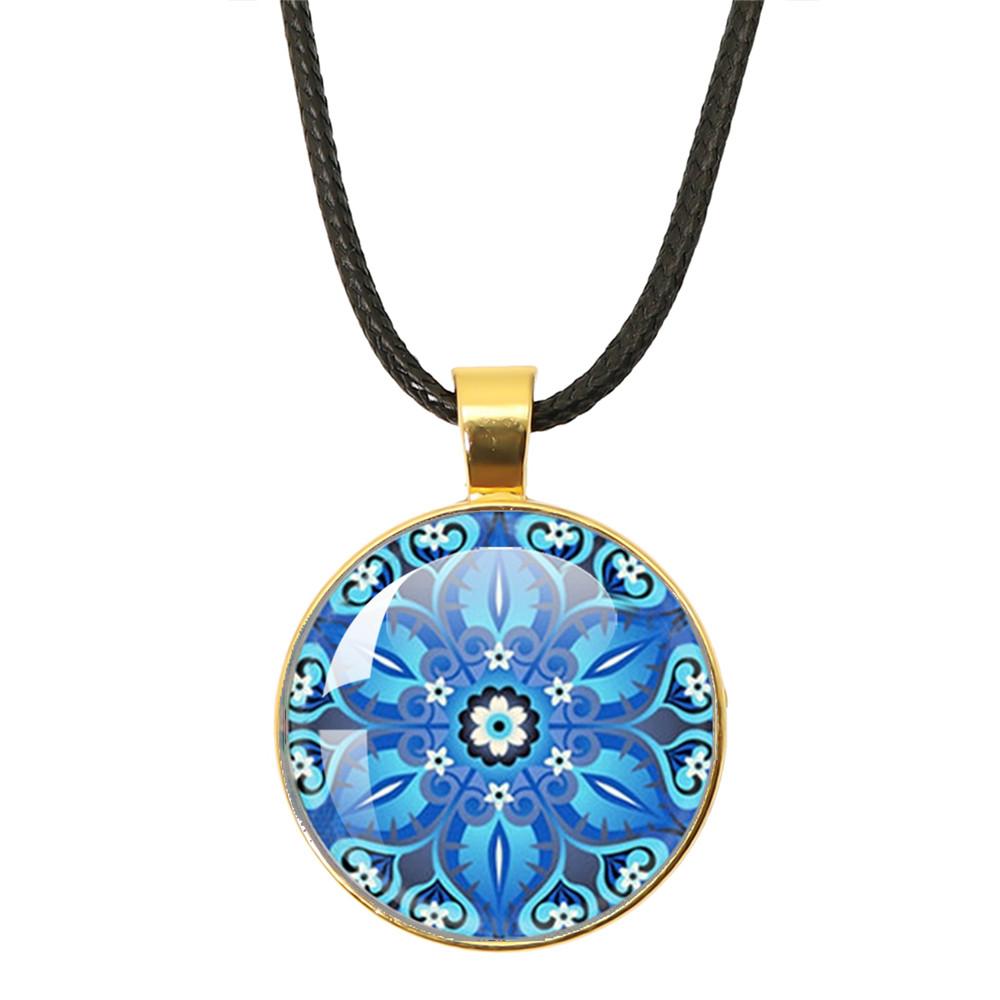 Klassische Lebensblume Seilkette Glasanhänger Halsketten Mandala Elegante und komplexe Muster Halsketten Damen Cabochon Schmuck
