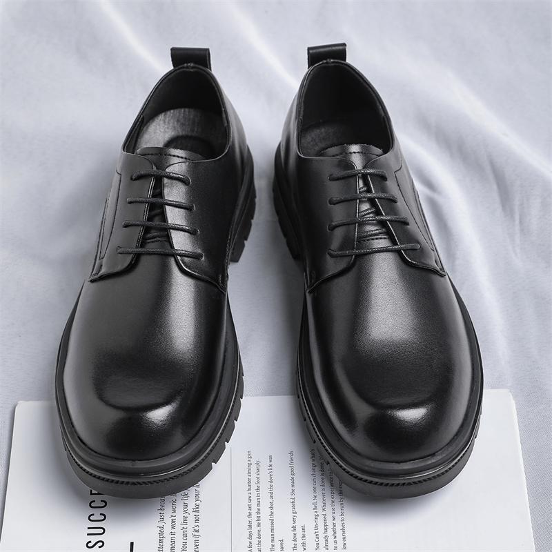 

Модные мужские кожаные туфли с круглым носком, минималистичный и универсальный стиль, для вечеринок, свадеб, отдыха на природе, для бизнеса, на толстой подошве 44 чёрный