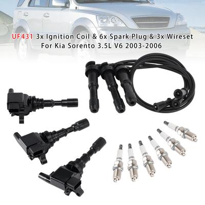 UF431 3x סליל הצתה & 6x מצת & 3x סט חוטים עבור קיה סורנטו 3.5 ליטר V6 2003-2006
