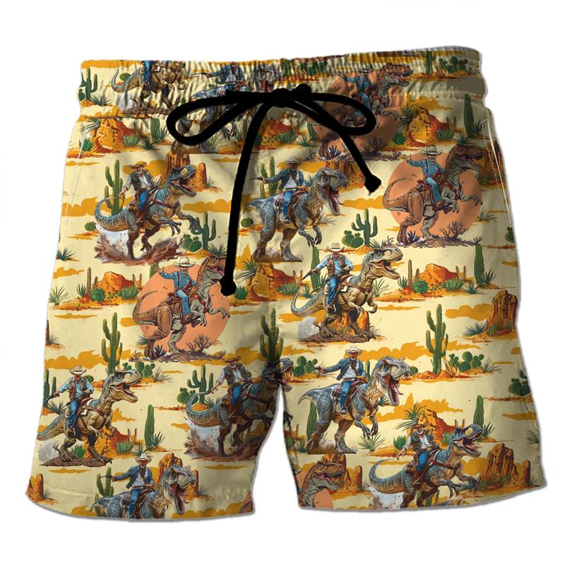 Funny 3D Printing Dinosaur Beach Shorts For Men Street Drawstring Swimming Trunks Kids Summer Animal Pattern Surfboard Shorts
