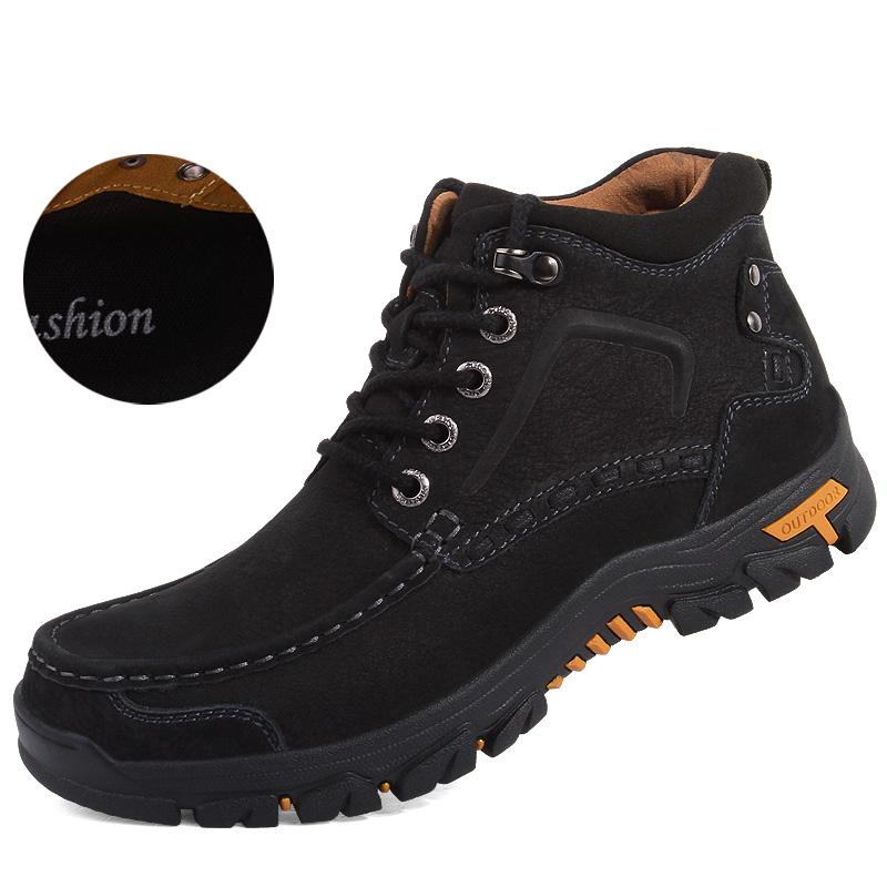 Мужская обувь из натуральной кожи кроссовки водонепроницаемые уличные мужские ботинки зимние мужские походные ботинки 38 чёрный 9690₽