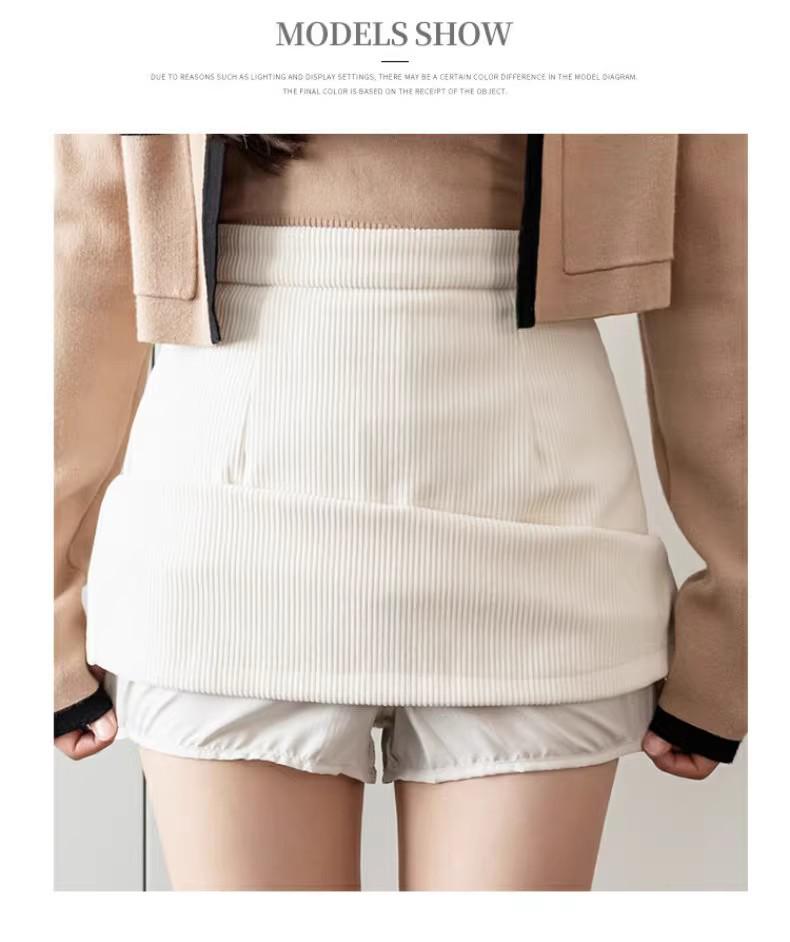 Korean Style Petite High-Waist Corduroy A-Line Skirt: Black Slimming Midi & Mini Skirt for Autumn/Winter
