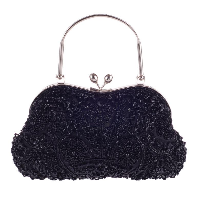 

Women Clutch Bags Ladies Beads Evening Bags Wedding Party Bridal Embroidered Handbag Women Solid Retro Small Totes Mini Wallets чёрный