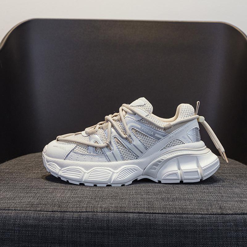 

Thick-soled autumn new leather versatile height-increasing sports and leisure shoes mesh breathable women s shoes 40 бежевый