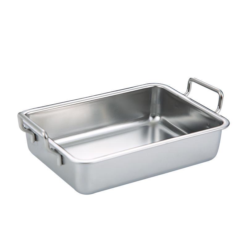 304 Stainless Steel Korean Style Square Snack Plate with Handles - Golden Fried Chicken, French Fries, Cold Dishes, or Desserts