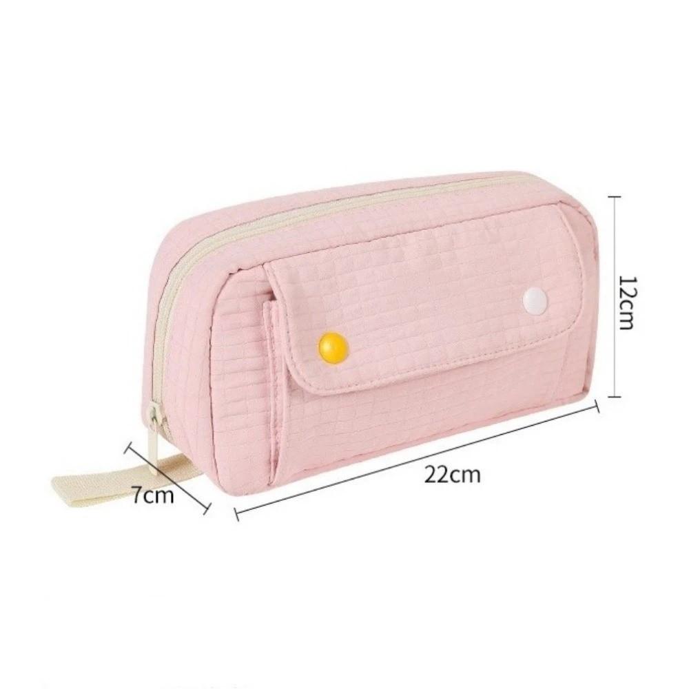Large Capacity Pencil Case Polyester Multiple Layers Stationery Bag with Zipper Solid Color Storage Bag Stationery Storage