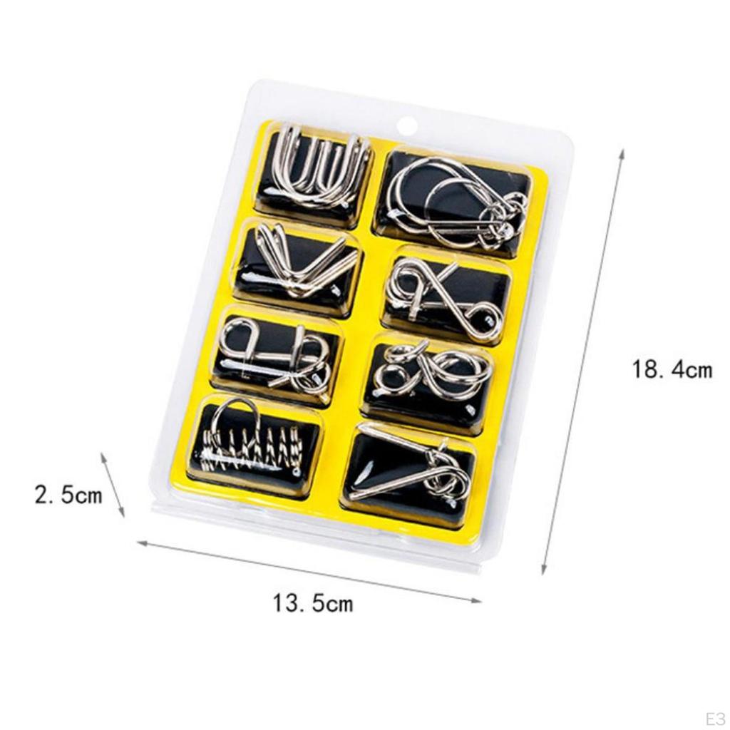 8pcs/Set Metal Wire Puzzles Brain Teaser Interlock Chinese Ring Trick Toy Adults Challenge